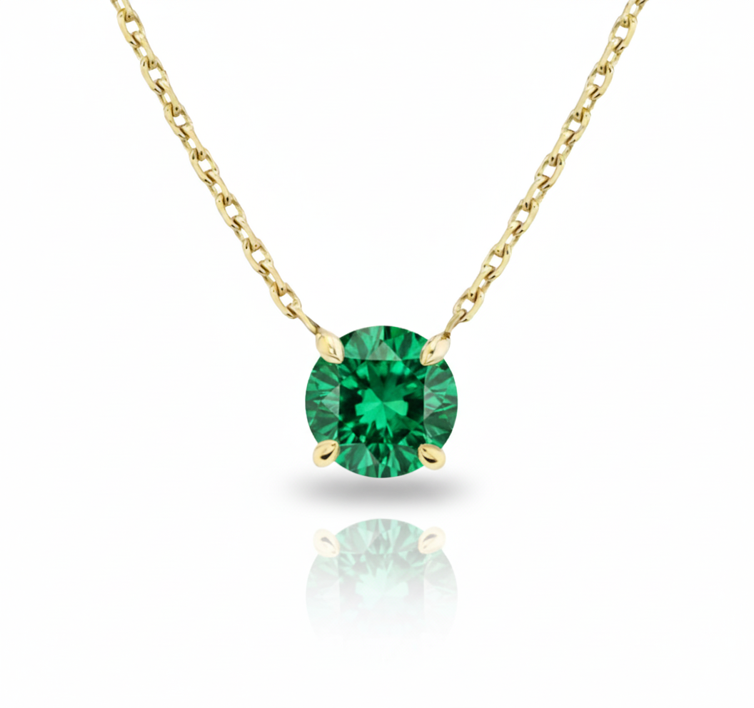 14k yellow gold chain, round Colombian emerald necklace