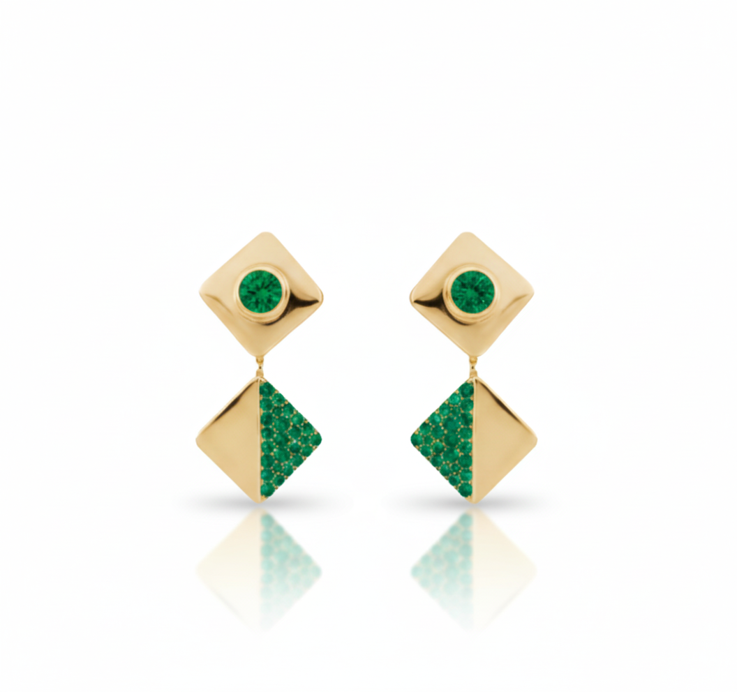 14ct gold, Colombian emerald, earrings, cruelty free
