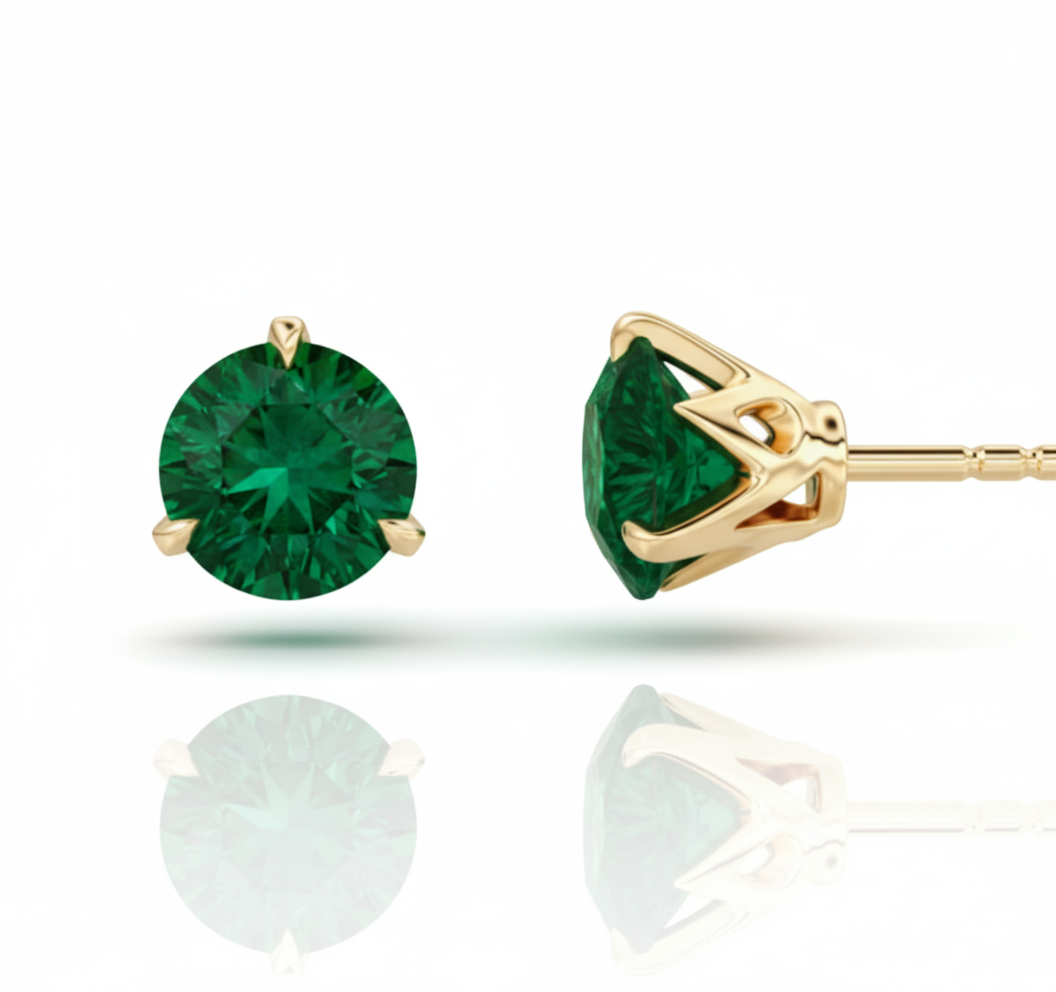 14ct gold, Colombian emerald, stud earrings, cruelty free