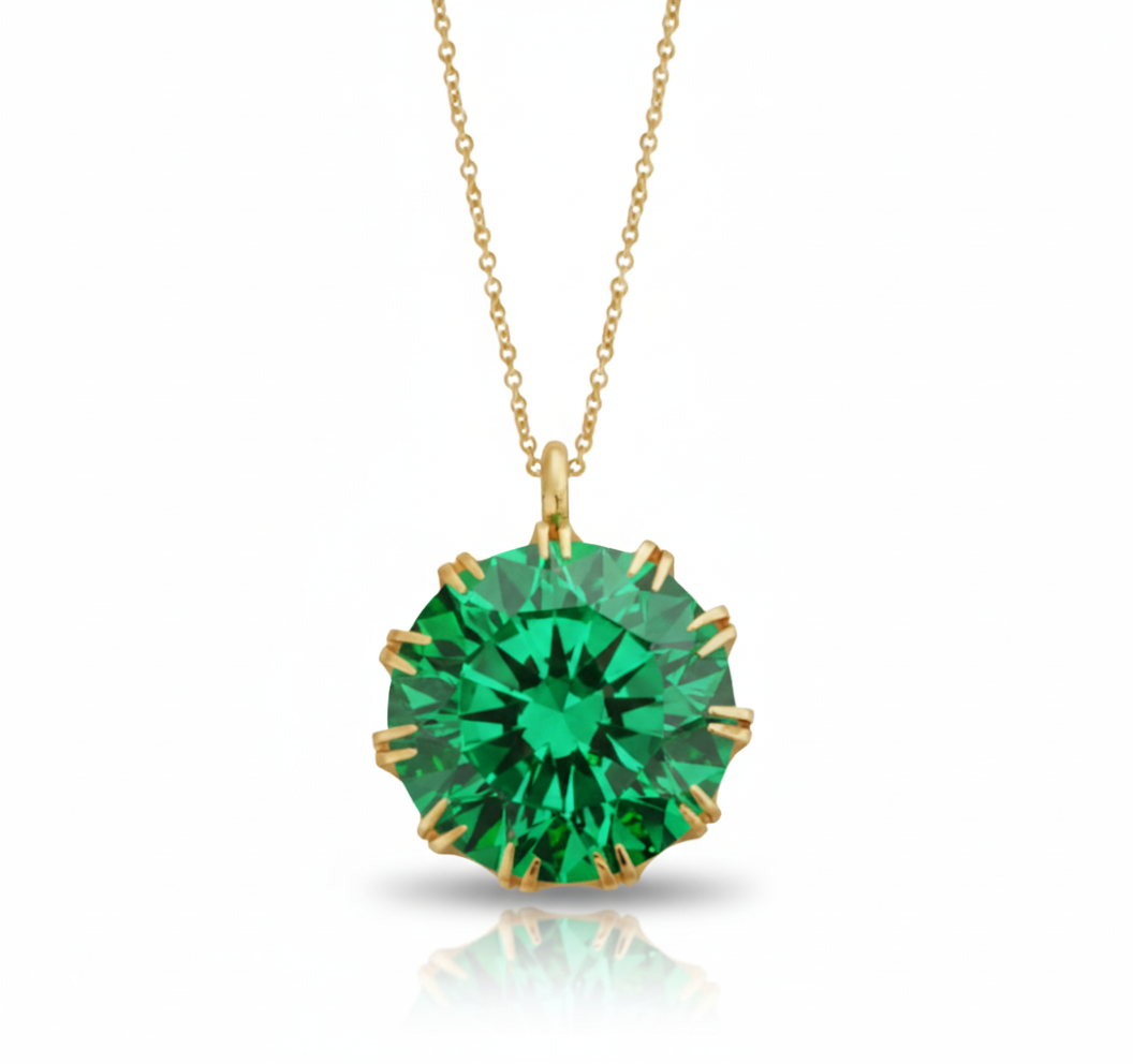 14ct gold chain, round Colombian emerald necklace, dainty, elegant