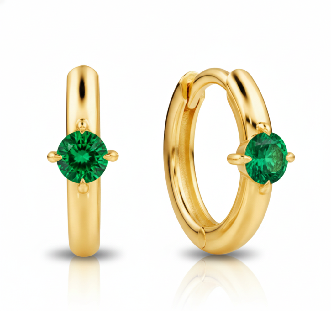 14ct gold, Colombian emerald earrings, hoops