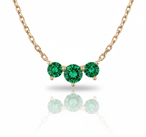 14k gold chain, 3 Colombian emerald necklace, cruelty free