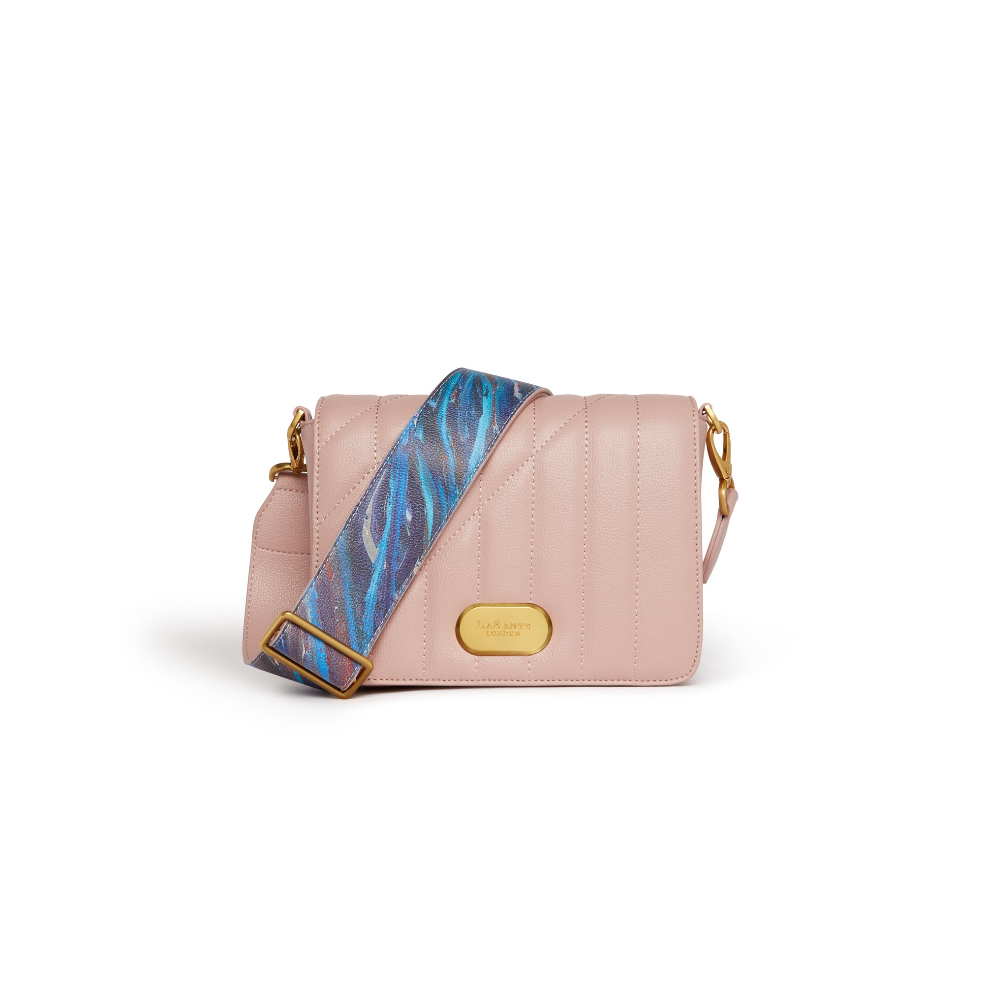 Iris cross body and shoulder bag in Pink with designer painted strap