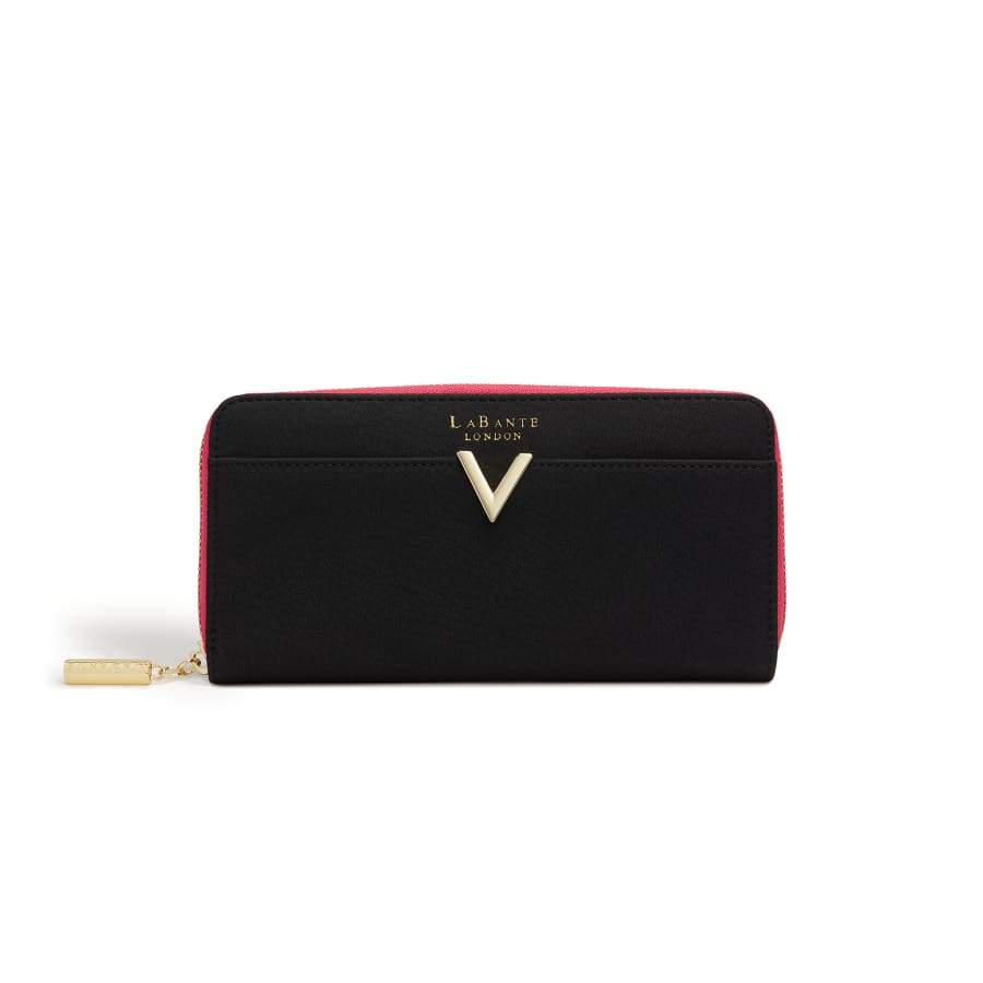 LaBante London Cruelty Free & Sustainable Kindness Vegan Two-Tone Sleek Black Wallet with Gold Accent